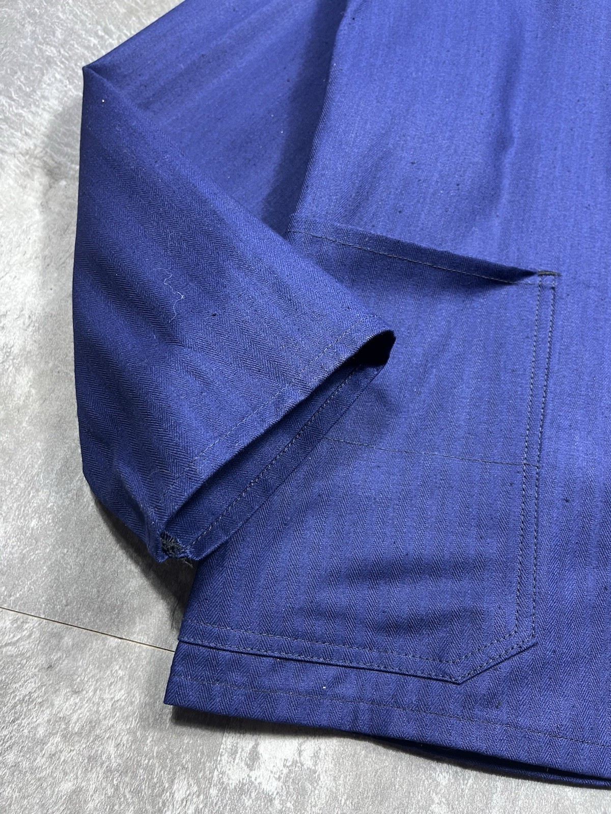 Vintage German French Work Jacket Herringbone Blue Chore Sanfor Size 54 L XL 80s