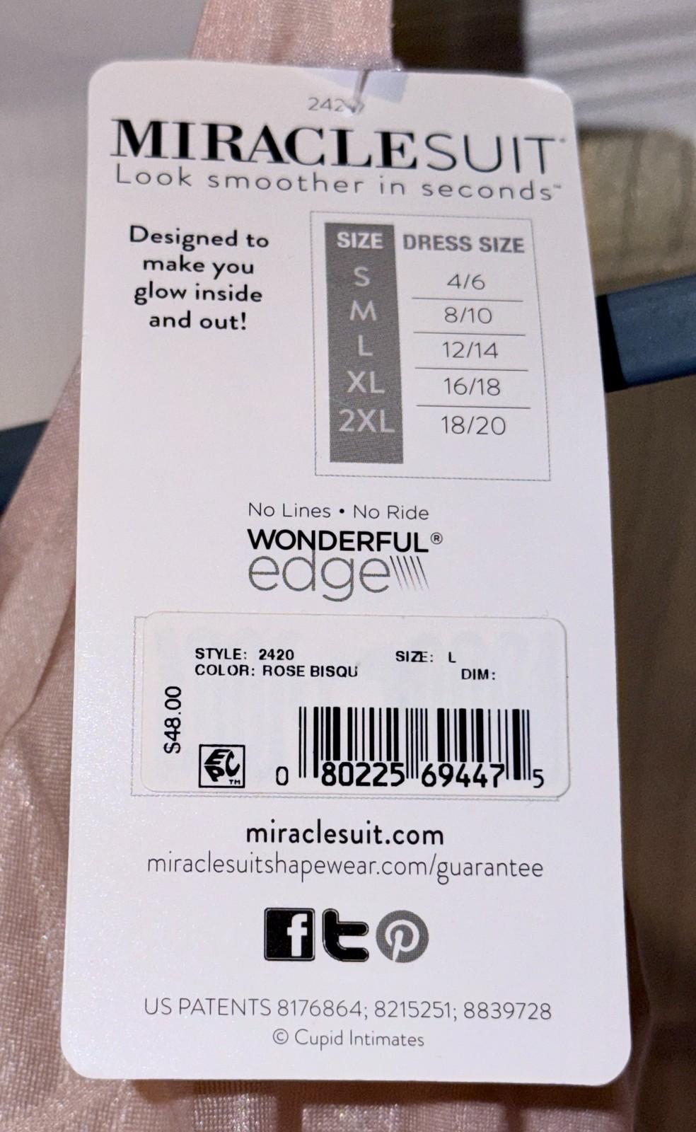 MIRACLESUIT Body Glow Rose Bisque Light Control Bodysuit Bodybriefer Womens M L