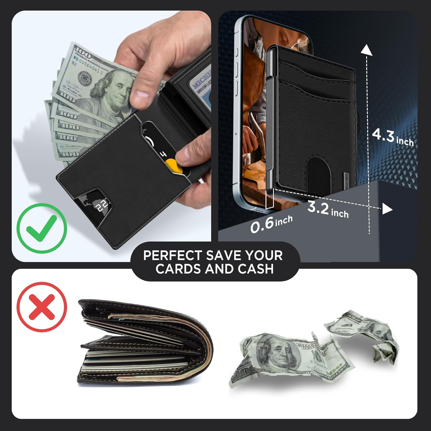 Wallet for Men – Pop Up Case, Cash Slot, and Credit Card Slot (Black)