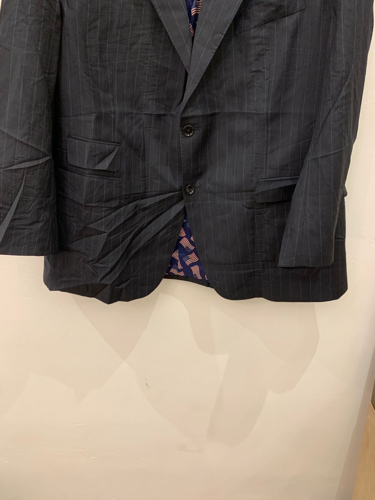Classic all worsted wool peak lapel charcoal striped jacket blazer 42R