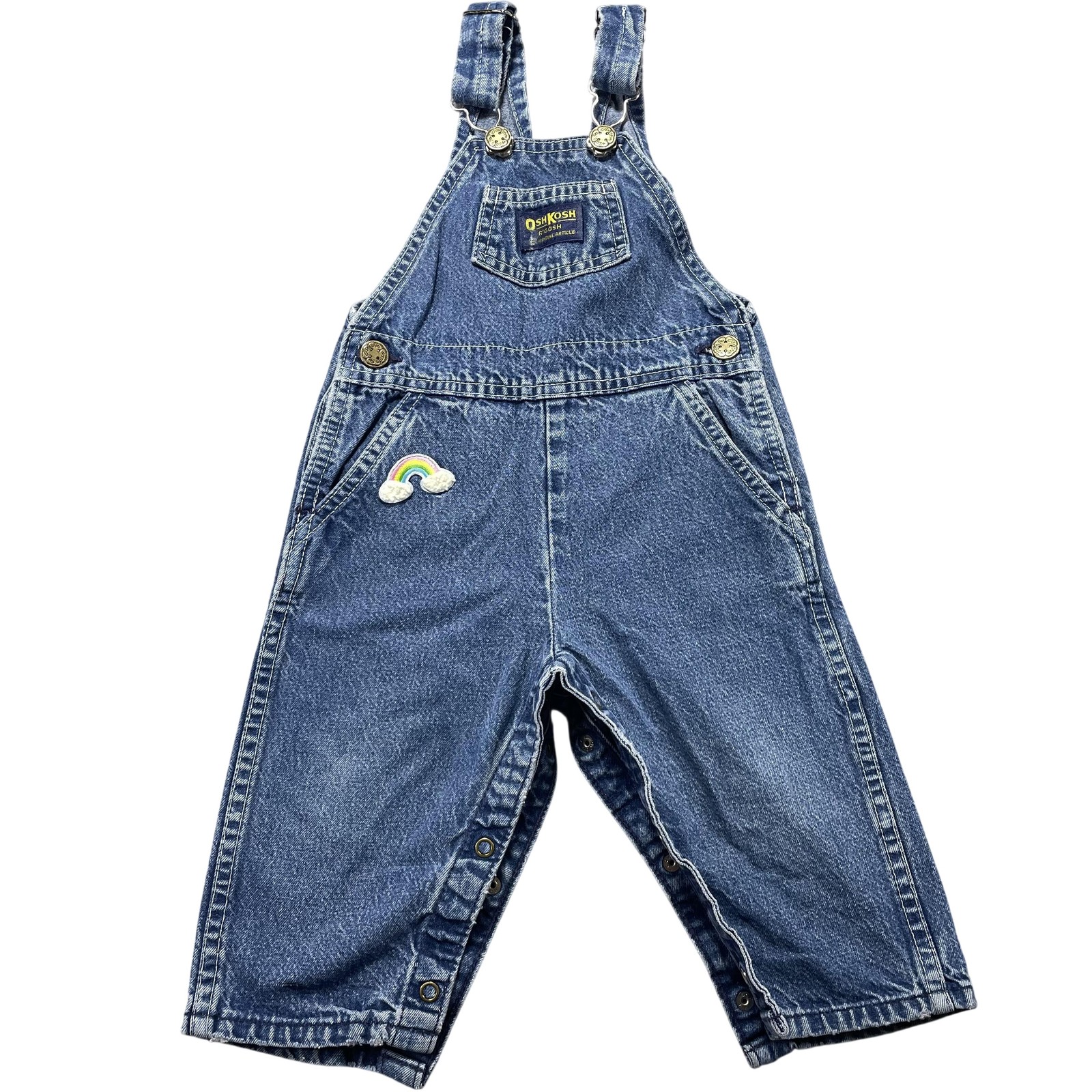 Vintage OshKosh B’gosh Overalls Infant Girls 18M Blue Denim Llama Rainbow USA *
