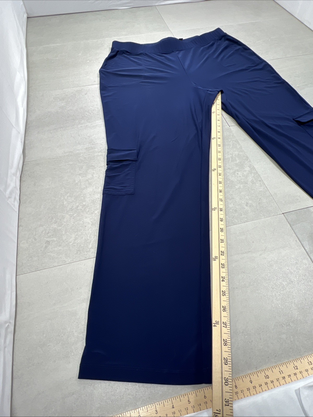 Plus Size Lounge Pant Set Stretch Knit Navy Pull-On Pants Abstract Top 1X QVC
