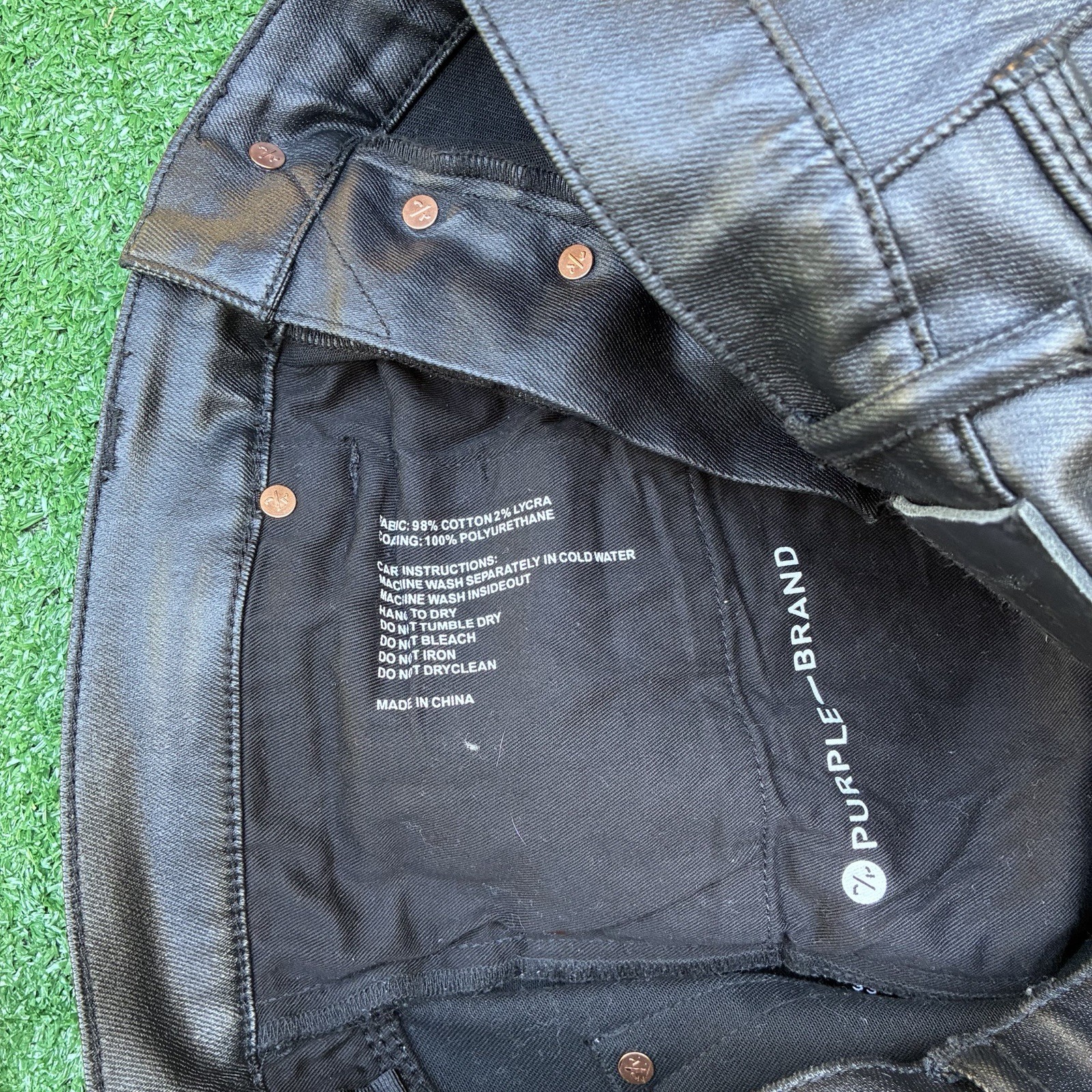 Purple Brand P004 Wax Coated Designer Cargo Jeans Button Fly Sz 33×32
