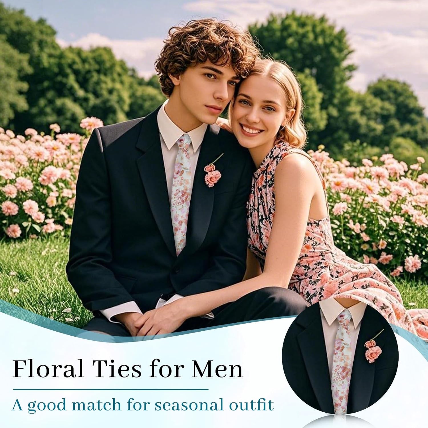 Men’s Floral Pattern Cotton Skinny Neckties Printed Ties for Men