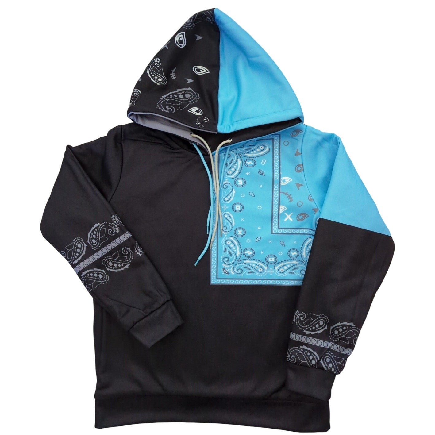 Reversible Bandanna Hoodie Black Grey University Blue Size XS Xoa Lifestyle NWT