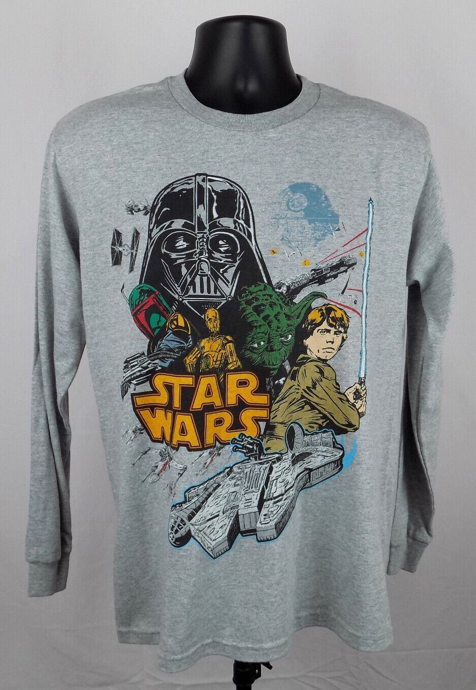 Star Wars Darth Vader Yoda C-3PO Shirt Boy’s XL Gray Long Sleeve Shirt New ST127