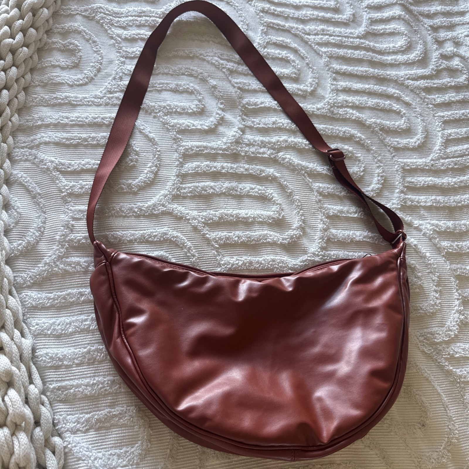 UNIQLO C Faux Leather Touch Round Shoulder Bag Dark Orange