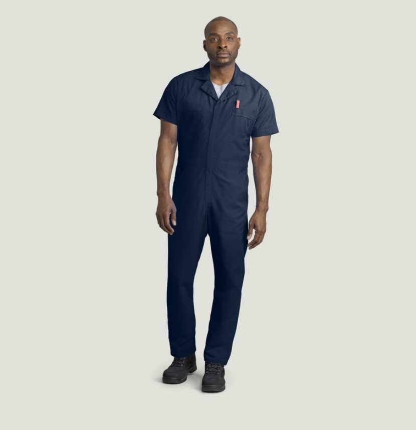 Men’s Navy Short Sleeve Work Coveralls – Industrial Mechanic Utility Jumpsuit