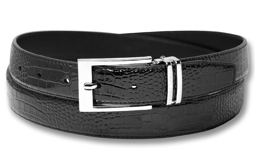Biagio Croc Embossed BLACK Mens Bonded Leather Belt Silver-Tone Buckle sz 30