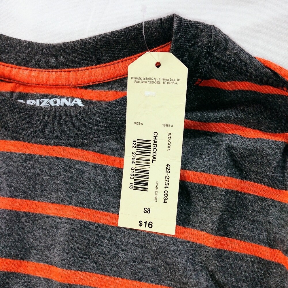 Arizona Orange and Grey Striped Long Sleeve Tee-Size S8-New with Tags