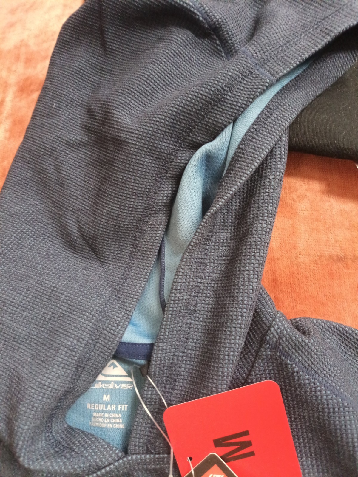 QUIKSILVER Men Textured Hoodie Pullover Hooded Shirt DRYFLIGHT BLUE MEDIUM Waffl