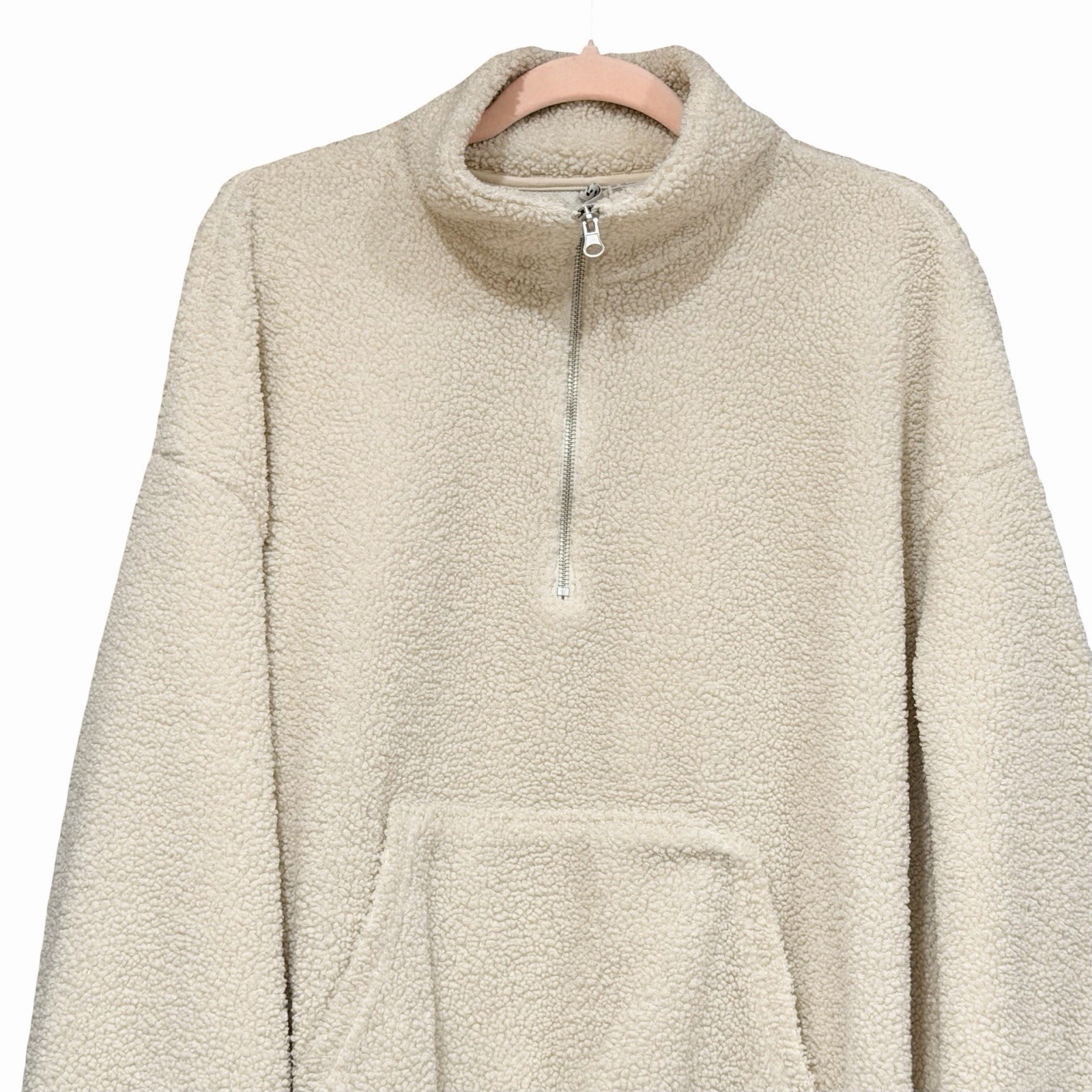 H&M Divided Teddy Fleece Quarter Zip Pullover Gorpcore Neutral Size XL Borg