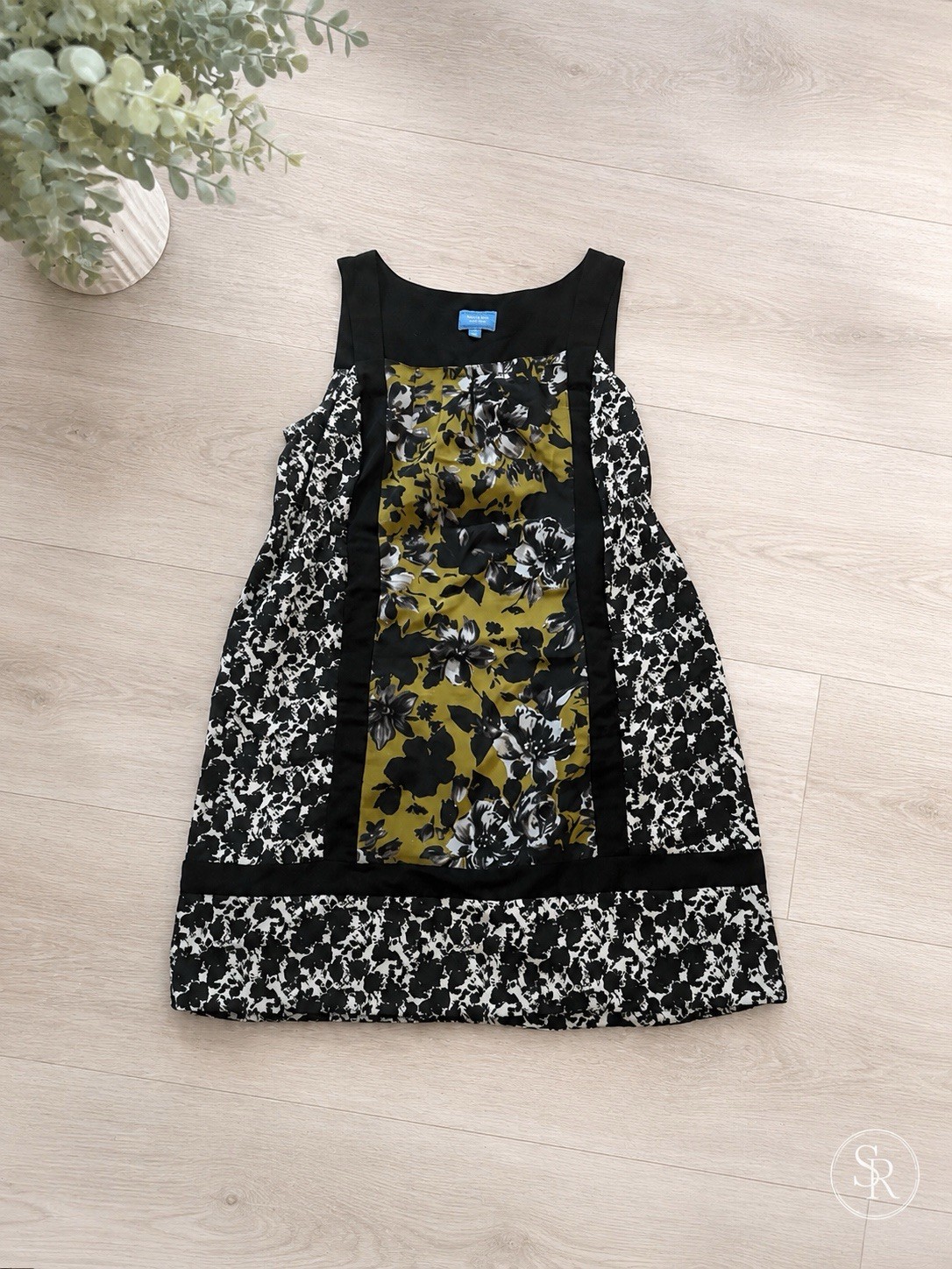 Simply Vera Vera Wang XL Floral Sleeveless A-Line Dress Stretch Black