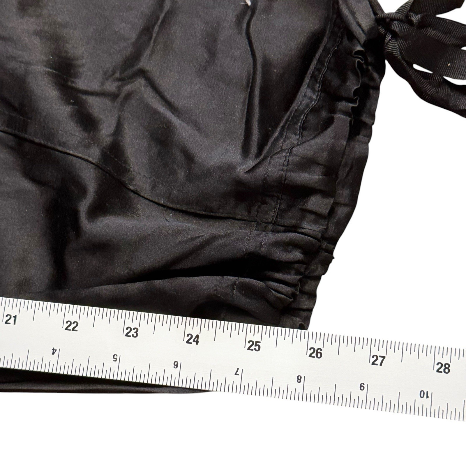Y2K Black Cargo Capri Pants Zip Knee Parachute Utility Tie Hem Silk Blend M