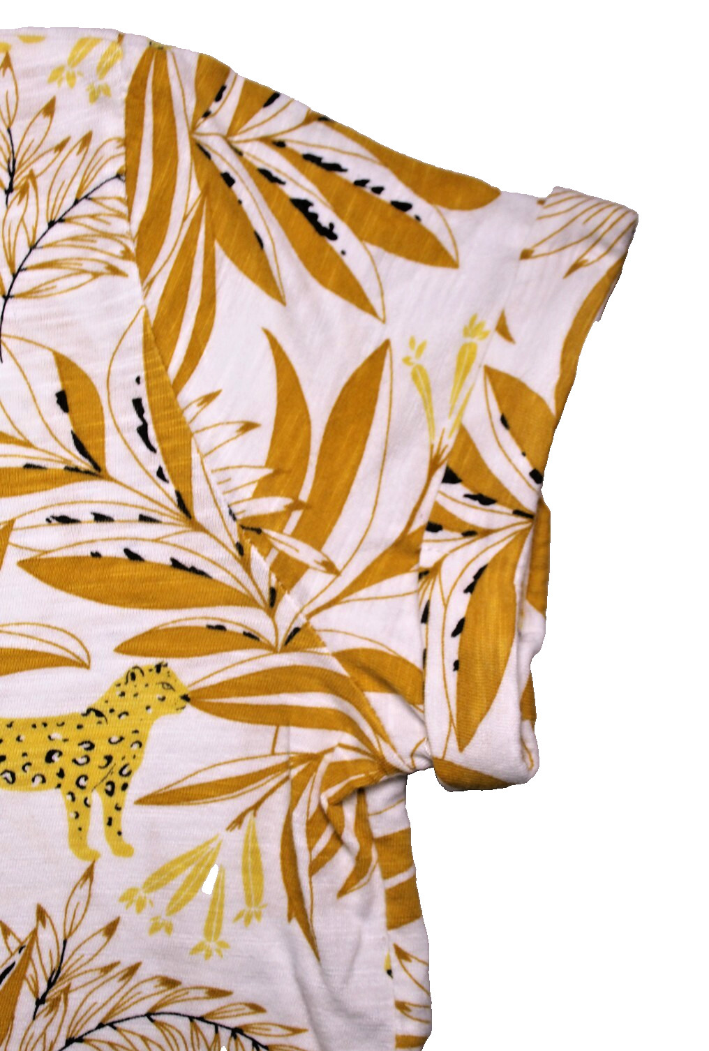 CHELSEA & THEODORE TEE SHIRT woman size XS gold white leopard print short sleeve