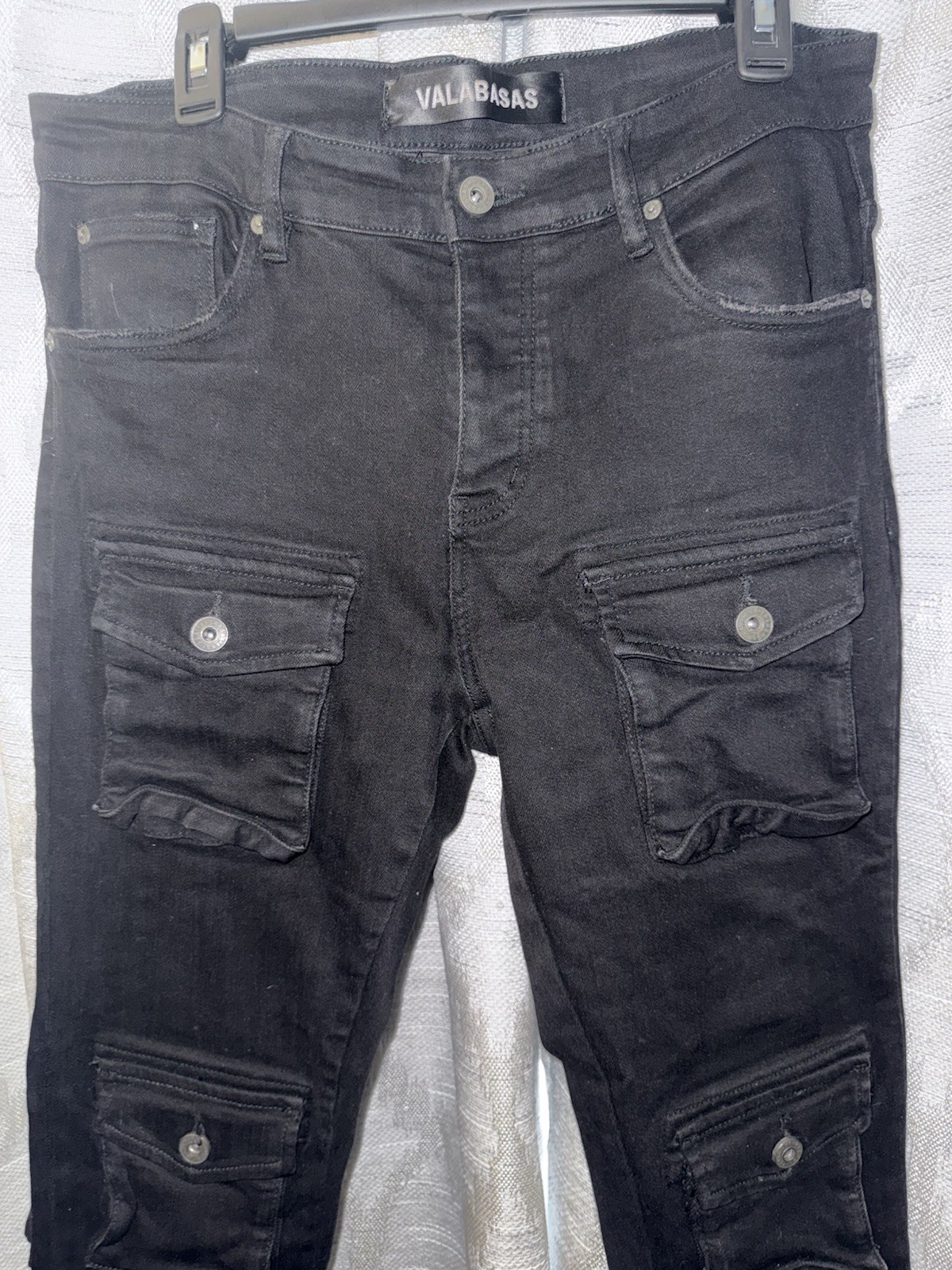 Valabasas Black Cargo Jeans Size 34 | Multi Pocket Designer Denim | Frayed Hem
