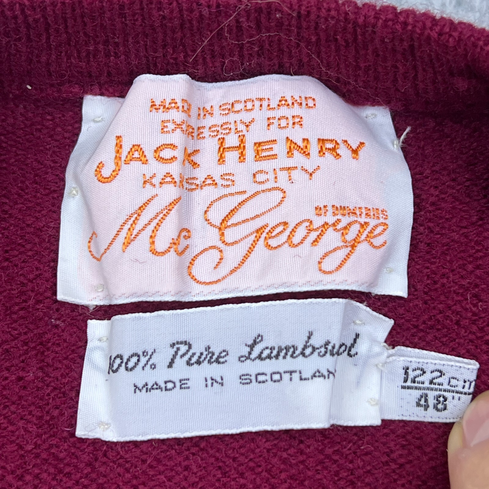 VTG Jack Henry Sweater 100% Pure Lambswool V-Neck Pullover Crimson XL Scotland