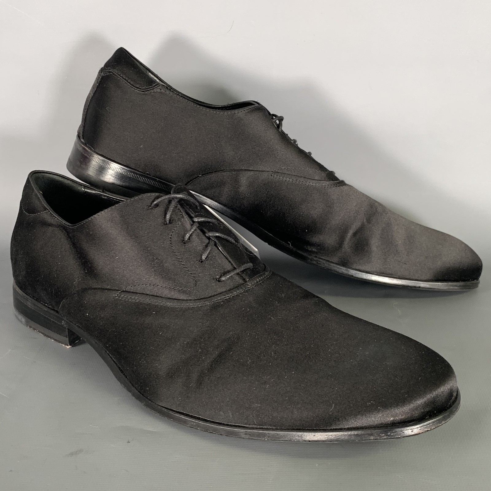 CALVIN KLEIN COLLECTION Size 10 5 Black Satin Lace Lace Up Shoes