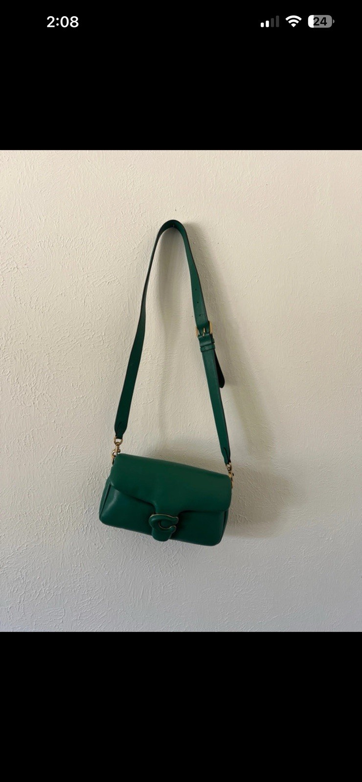 COACH Green Small Tabby Shoulder Bag Turn Lock/Zip, Adjustable Strap, Card