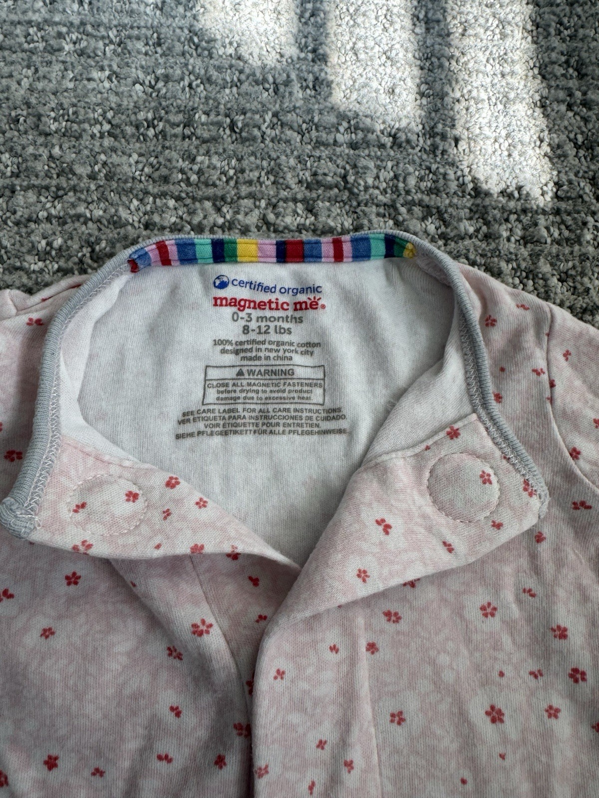 Magnetic Me Girls Pink Floral Footie 0-3 Months Any Season 100% Organic Cotton