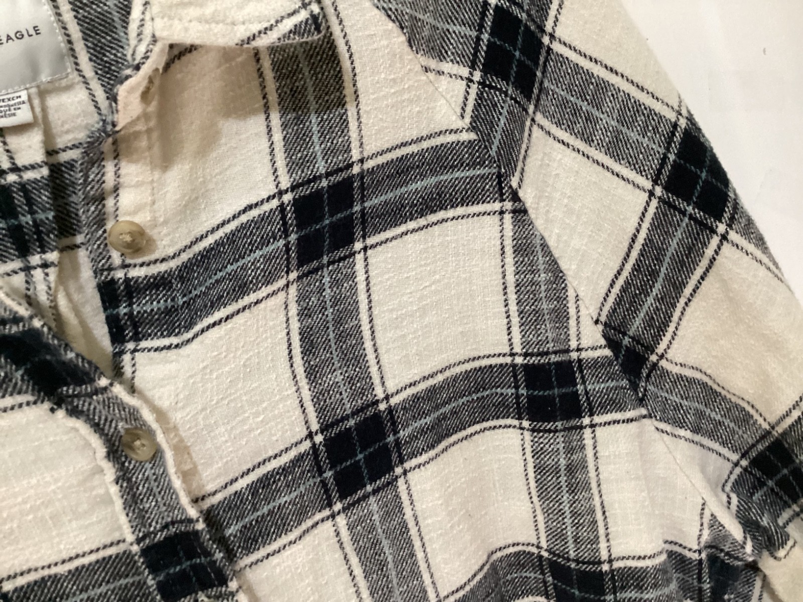 American Eagle Shirt Women Button Up Plaid Flannel Pheasant Sleeves~XS