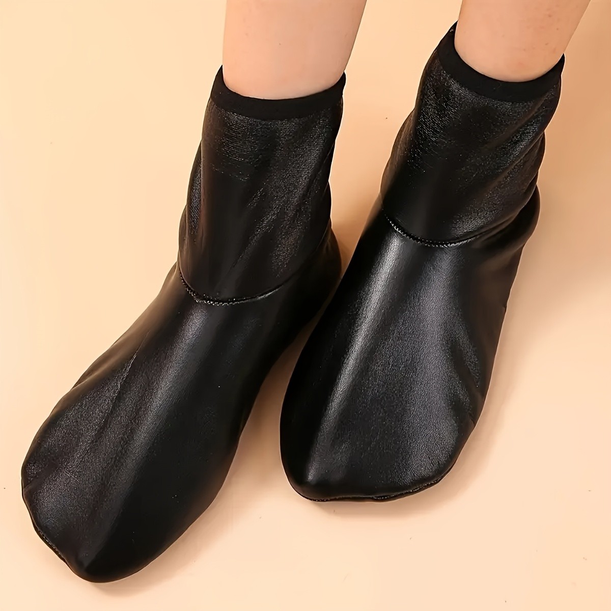 Unisex PU Leather Slipper Socks Thermal Fleece Lined Winter Warm Floor Booties