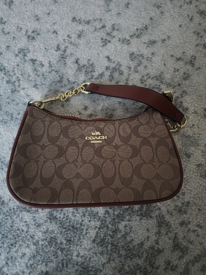 COACH Teri Signature Coated Canvas Tan Brown Excellent