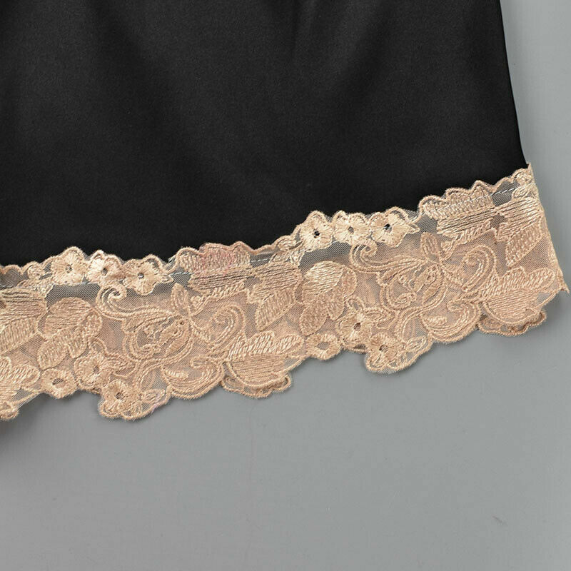 Lady Satin Lace Underwear Underpants Loose Faux Silk Nightwear Sleepwears Casual
