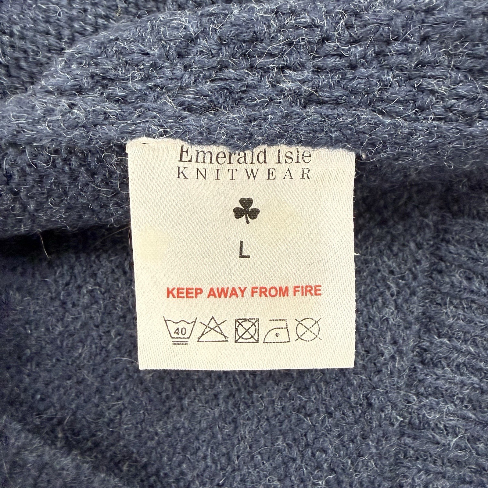 Emerald Isle Knitwear Sweater Men’s L Blue Elbow Patches Wool Mock Neck
