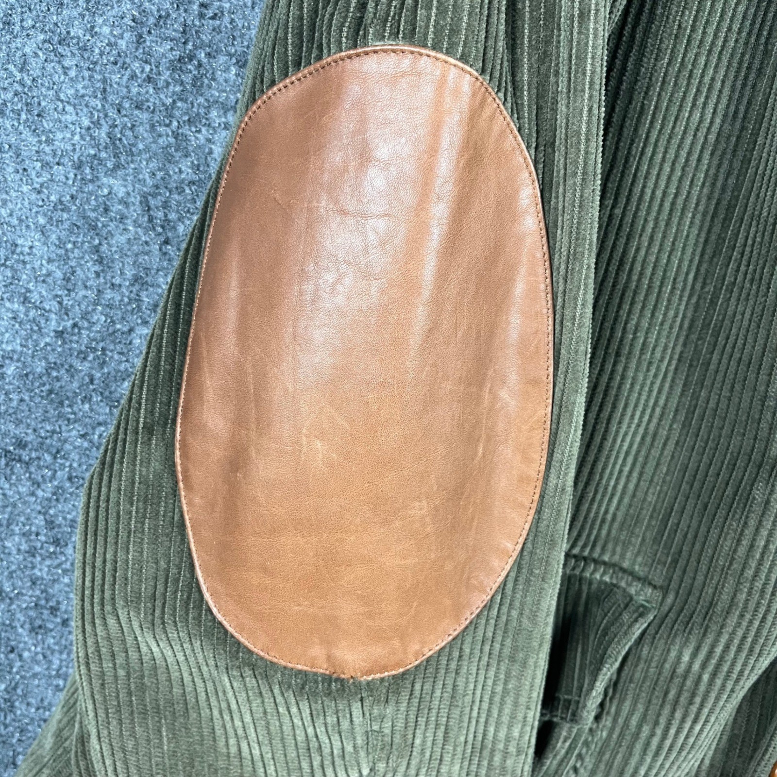 Eddie Bauer Corduroy Field Coat Mens Medium Olive Green Leather Elbow Patches