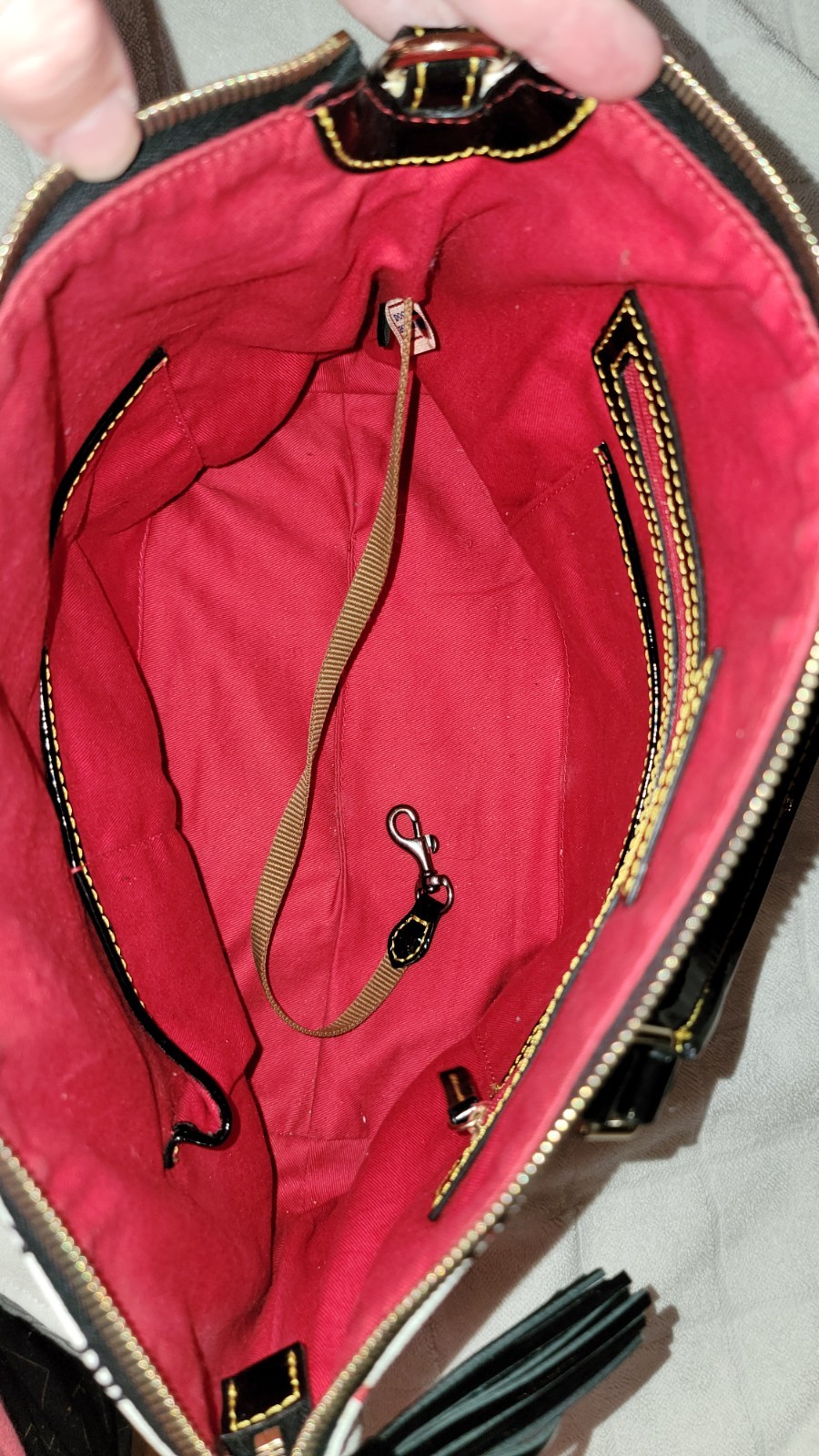 Dooney & Bourke DB Heart Print Satchel White Black Red Coated Canvas Bag