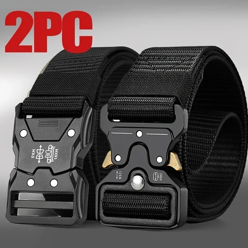 2PCS Mens Tactical Belt Quick Release Buckle Nylon Waist Belt for Hiking Fishing