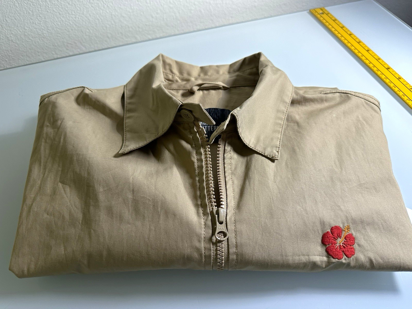 Mens Beige Full Zip Embroidered Cotton Jacket Medium- urban Outfitters UK