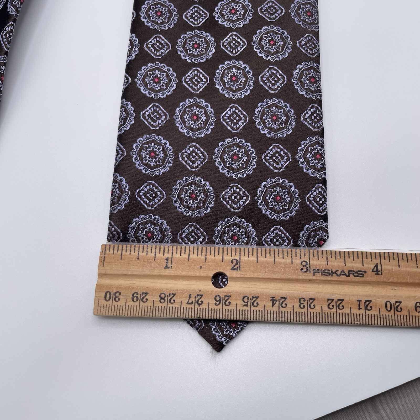 Canali Tie Mens Geometric Brown Designer Made In Italy 3.25”W x 58”L