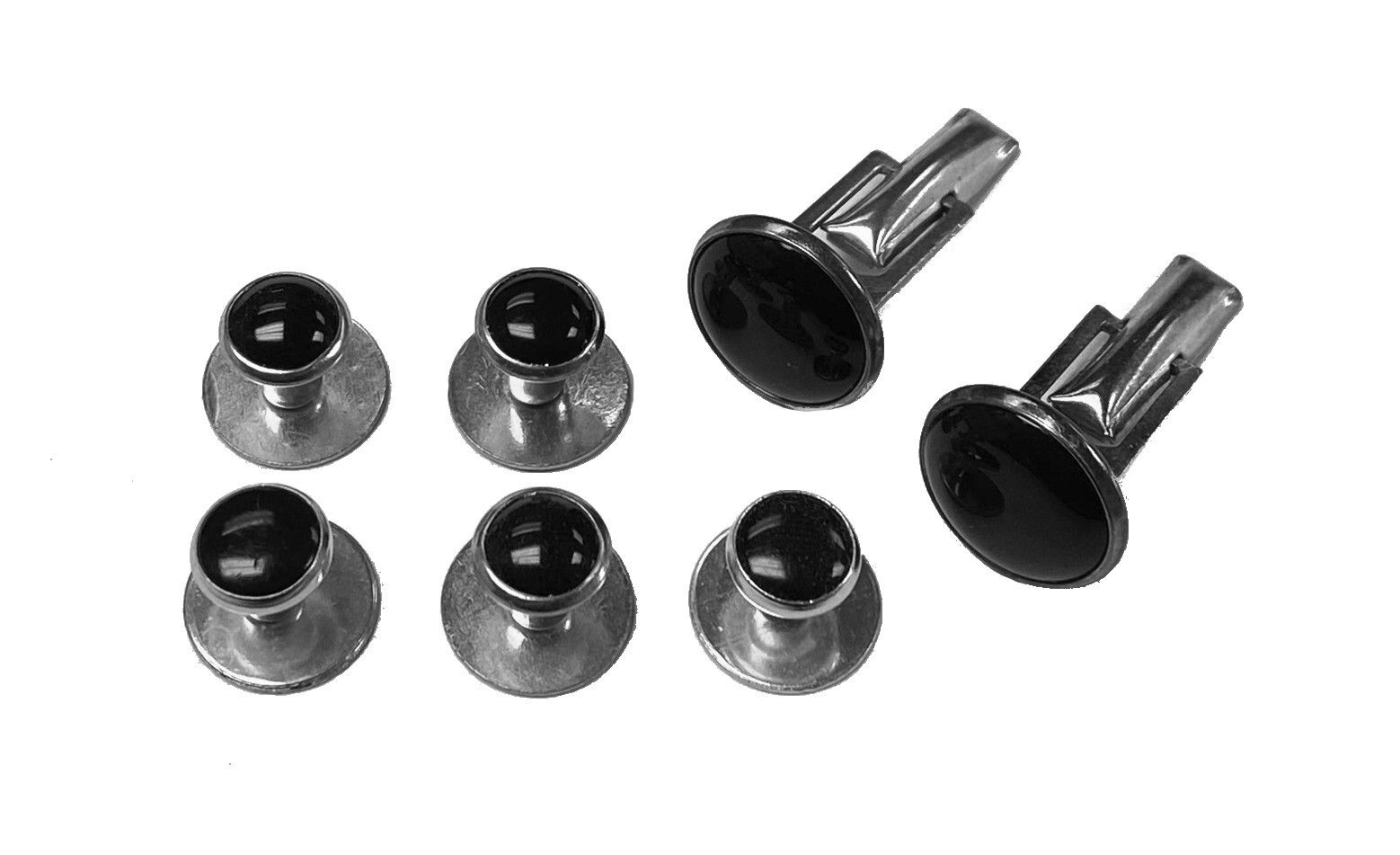 Black Silver Studs & Cuff Links Tuxedo Formal Wedding Prom Mason *FREE SHIPPING*