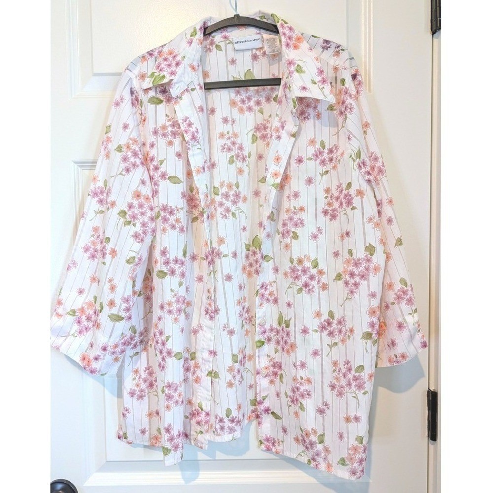 Alfred Dunner Floral Stripe Button-Up Blouse