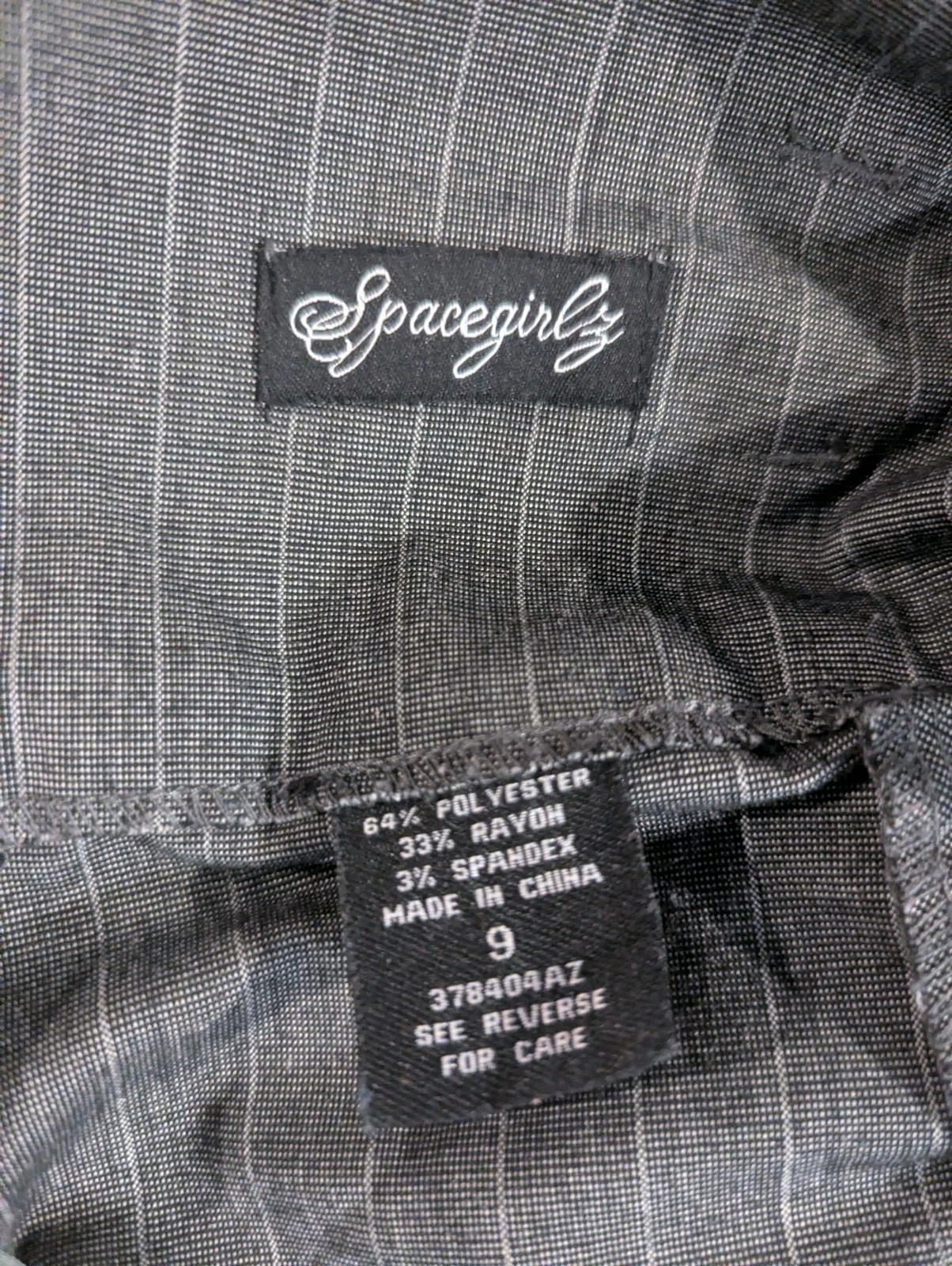 SpaceGirlz Gray Pinstripe Pencil Miniskirt Size 9 Office Siren Runched Hips Y2K