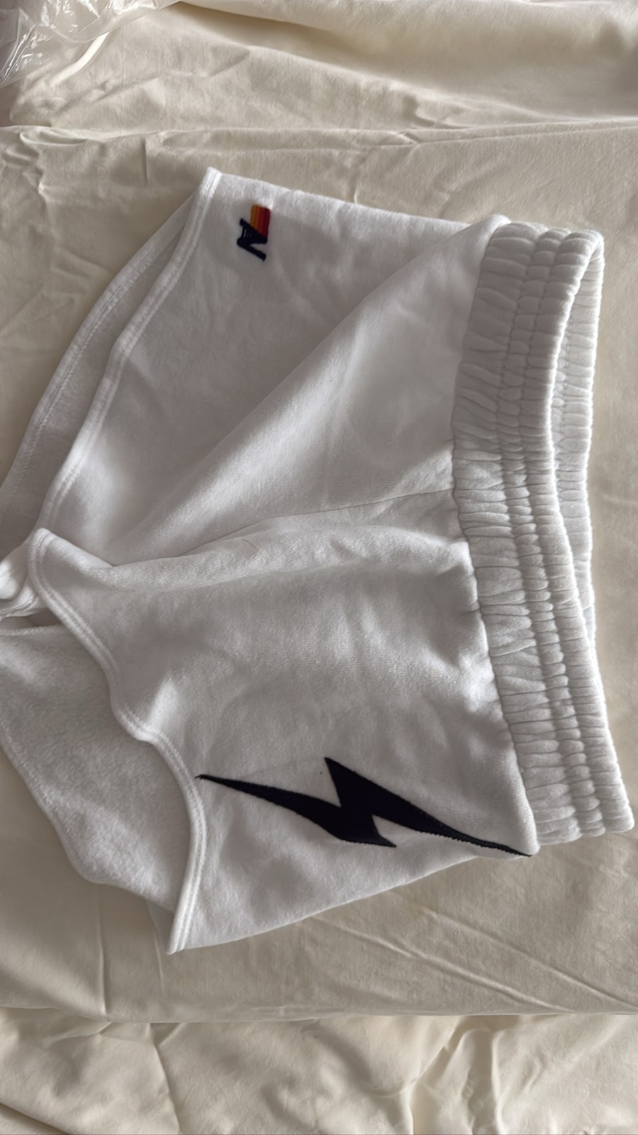 Aviator Nation Women’s White Bolt Sweat Shorts Fleece Lounge Terry