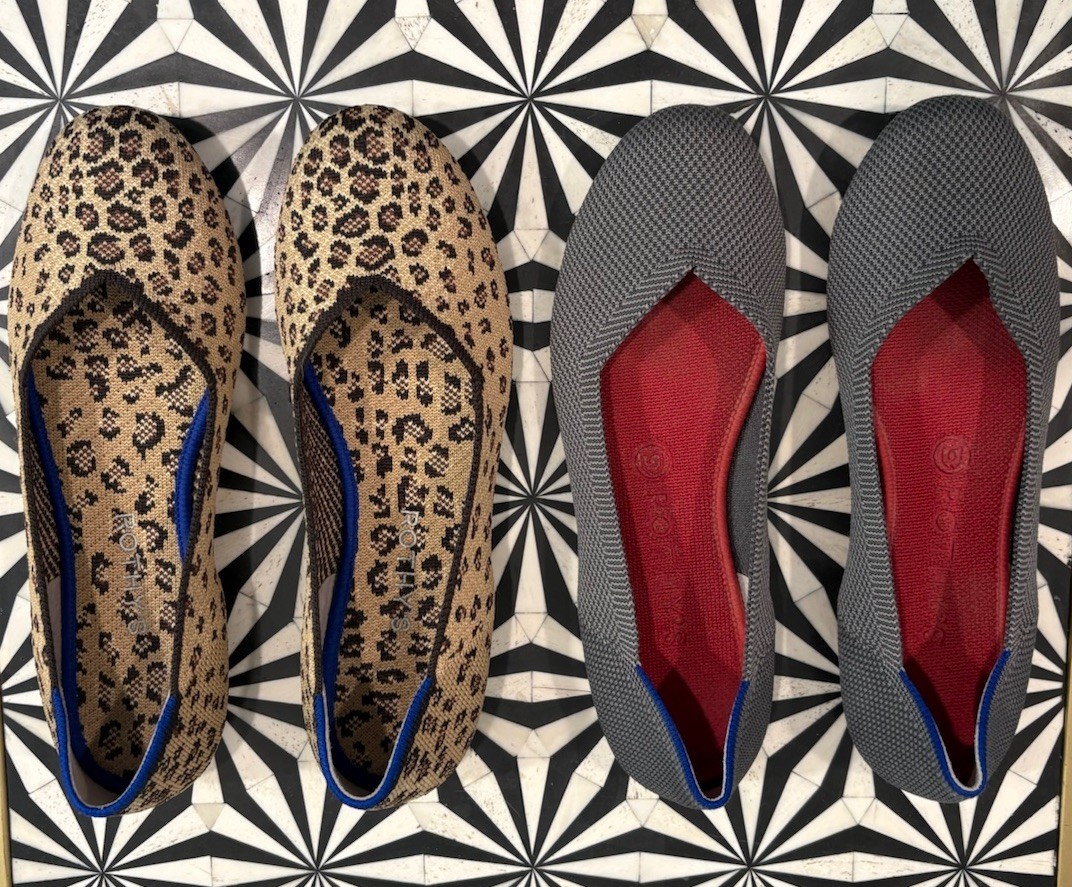2 Pairs Of Rothy’s Round Toe Ballet Flats Leopard Print And Charcoal Gray 8.5