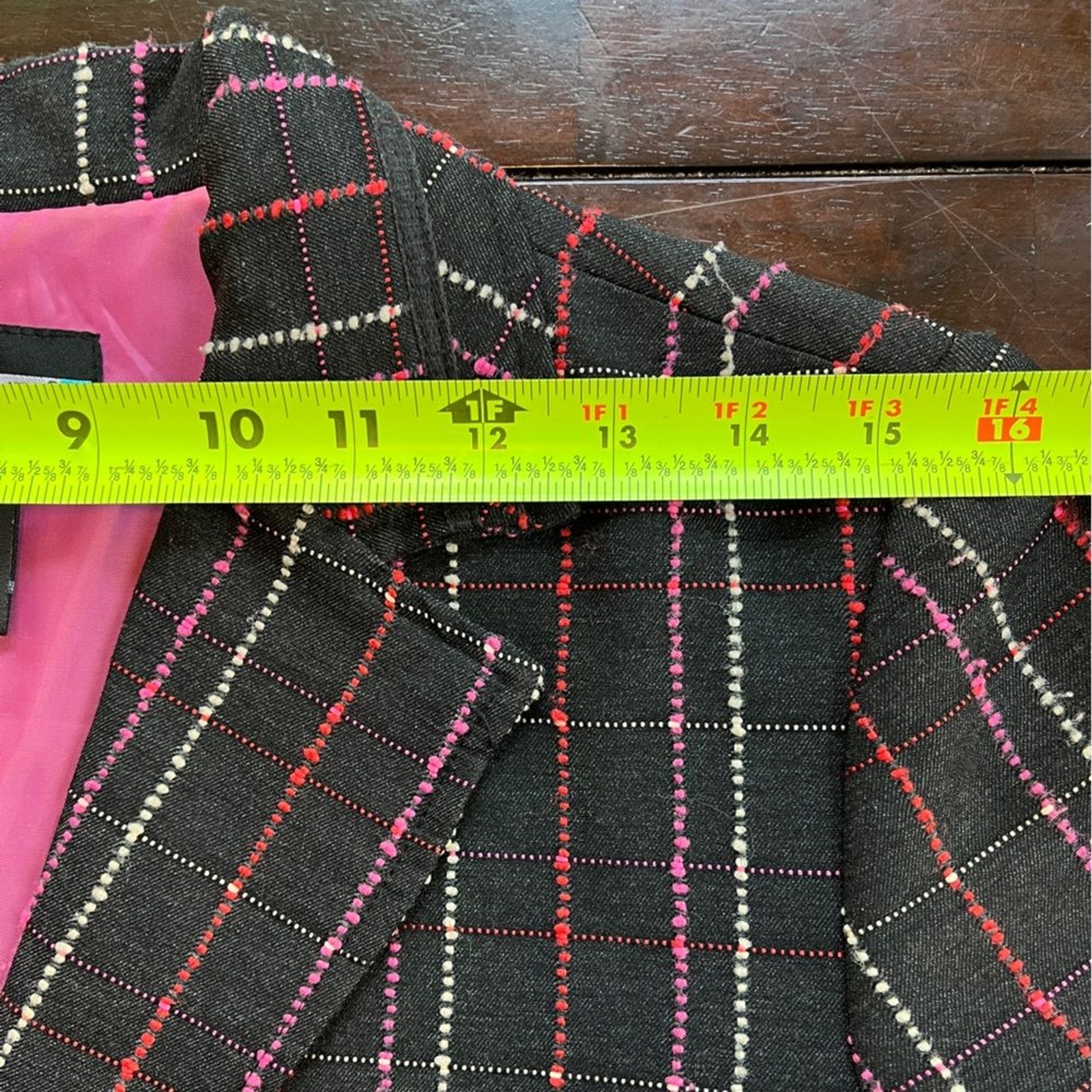 Vintage Requirements Blazer Black Tweed Pink, Red White Threads Single Breast 12