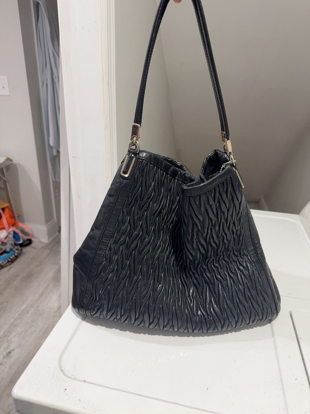 Authentic Coach Black Ruched”Madison” Leather Shoulder Bag