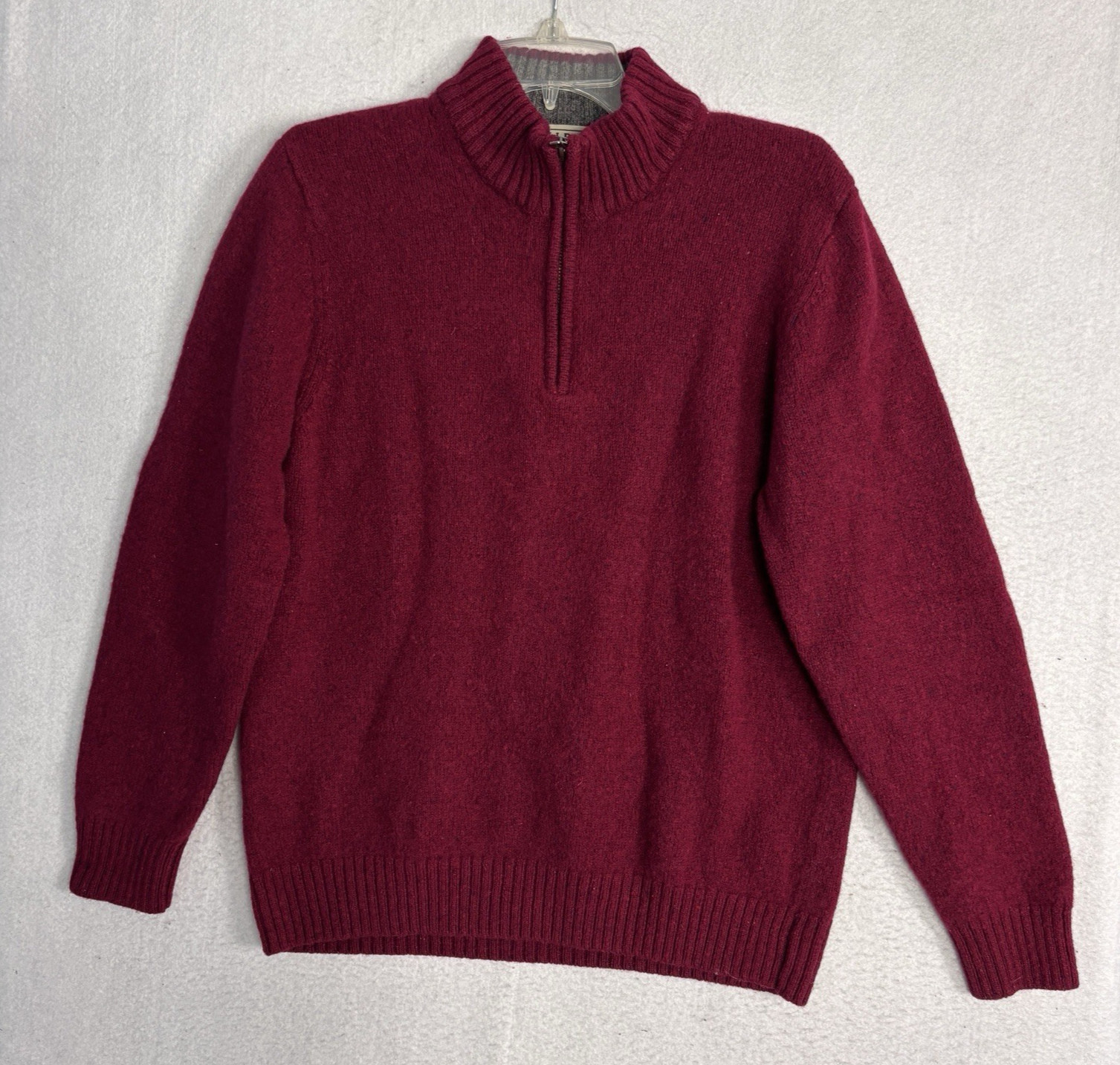 LL Bean Sweater Mens L Shetland Wool Corduroy Elbow Patches 1/4 Zip 285327