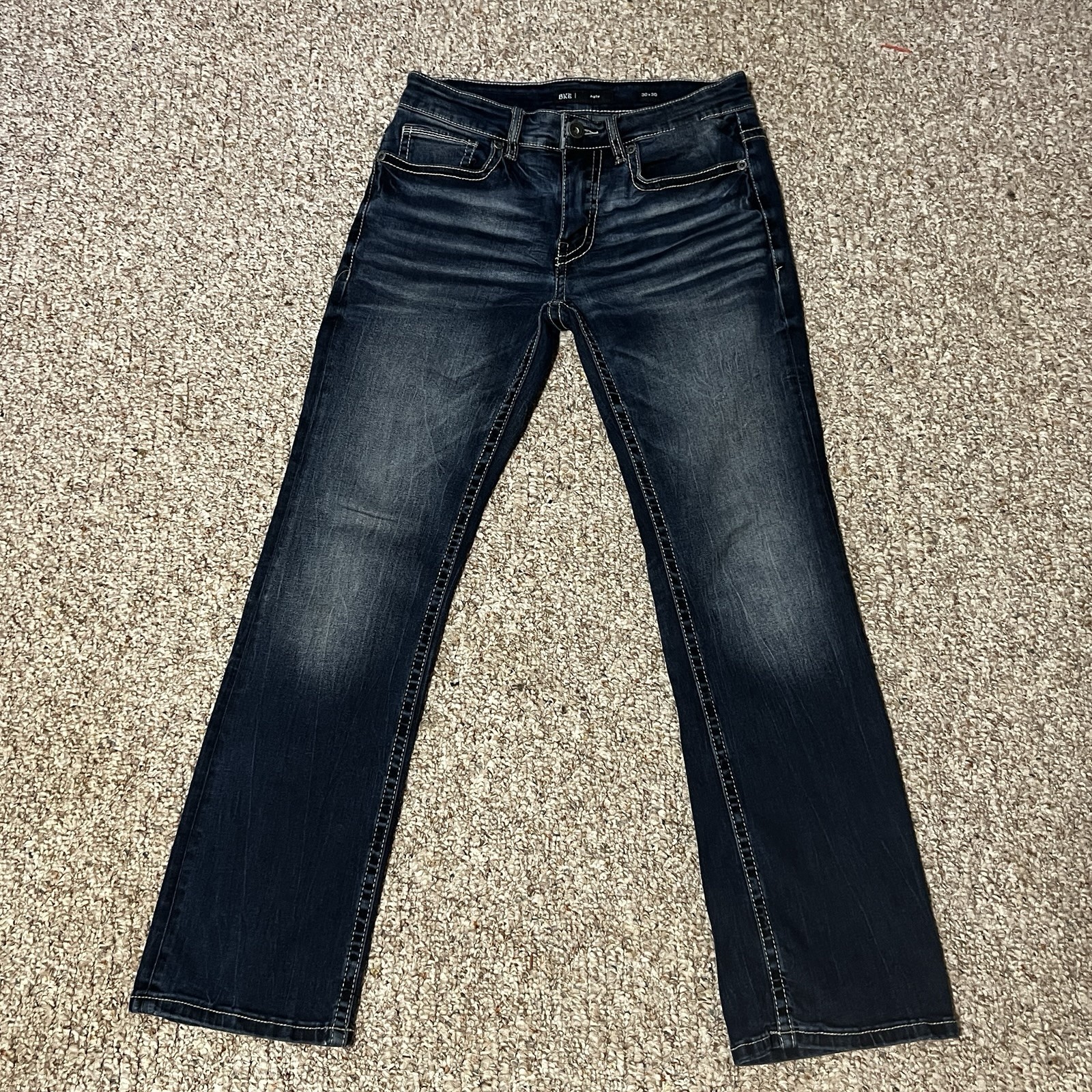BKE Buckle Aiden Bootcut Jeans Mens 30×30 Dark Wash Blue Premium Stretch Denim