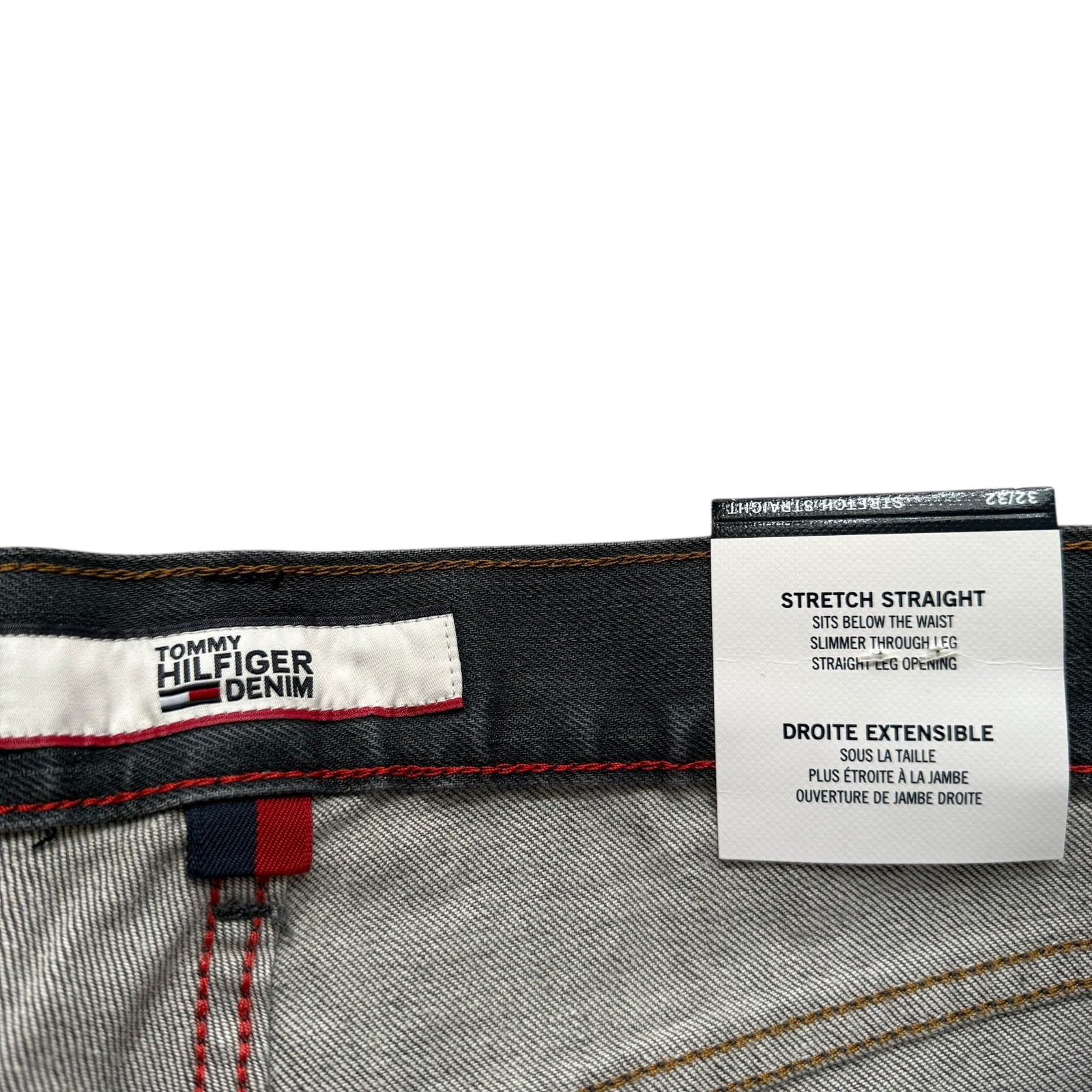 NWT Tommy Hilfiger Denim Men’s Dark Grey Stretch Straight Jeans Slightly Stiff