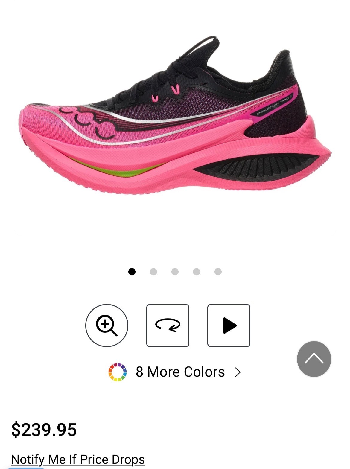 Womens Saucony Endorphin Pro 5 Black and Neon Pink size 7.5