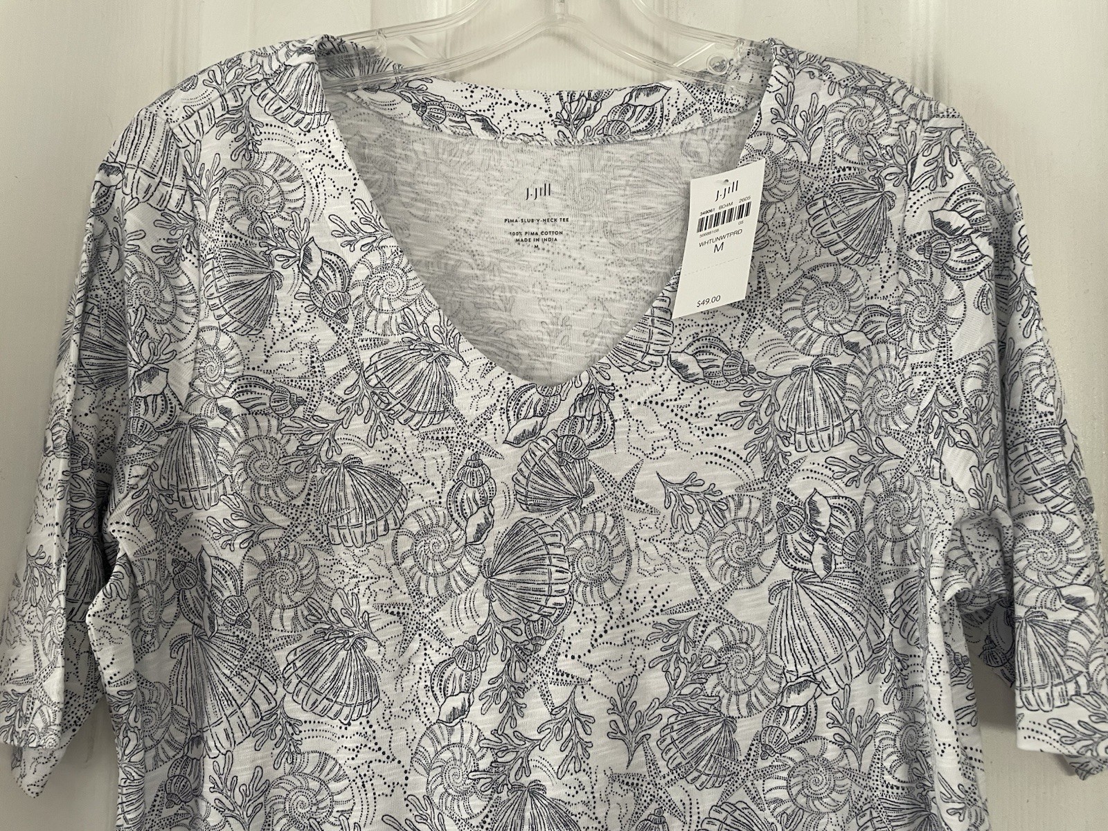 NWT NEW SUMMER J JILL MEDIUM PIMA SLUB UNDERWATER PARADISE SEASHELL TEE $49.00