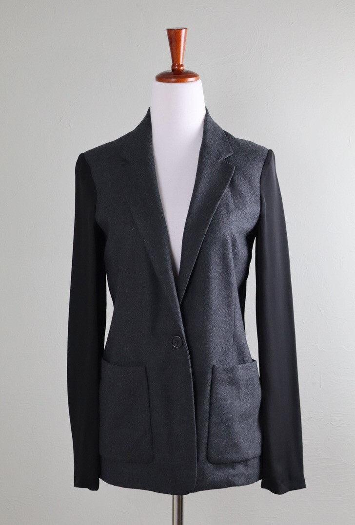 THEORY $395 Shatrice Mixed Materials Wool Silk Sheer Back Jacket Top Size 00