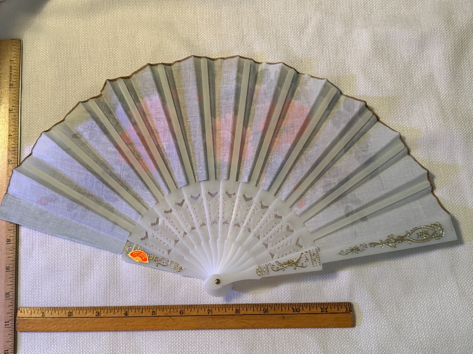 Vtg Giner Hand Fan Floral Flower Pink Wild Rose Wisteria Fabric Plastic Spain