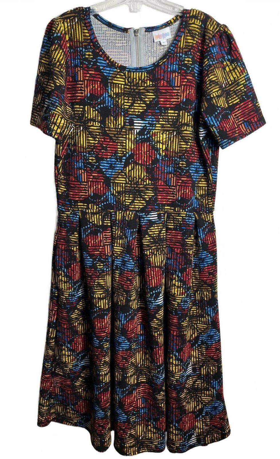 LuLaRoe Dress Mini Women’s Large Puff Shoulder Pleated Retro