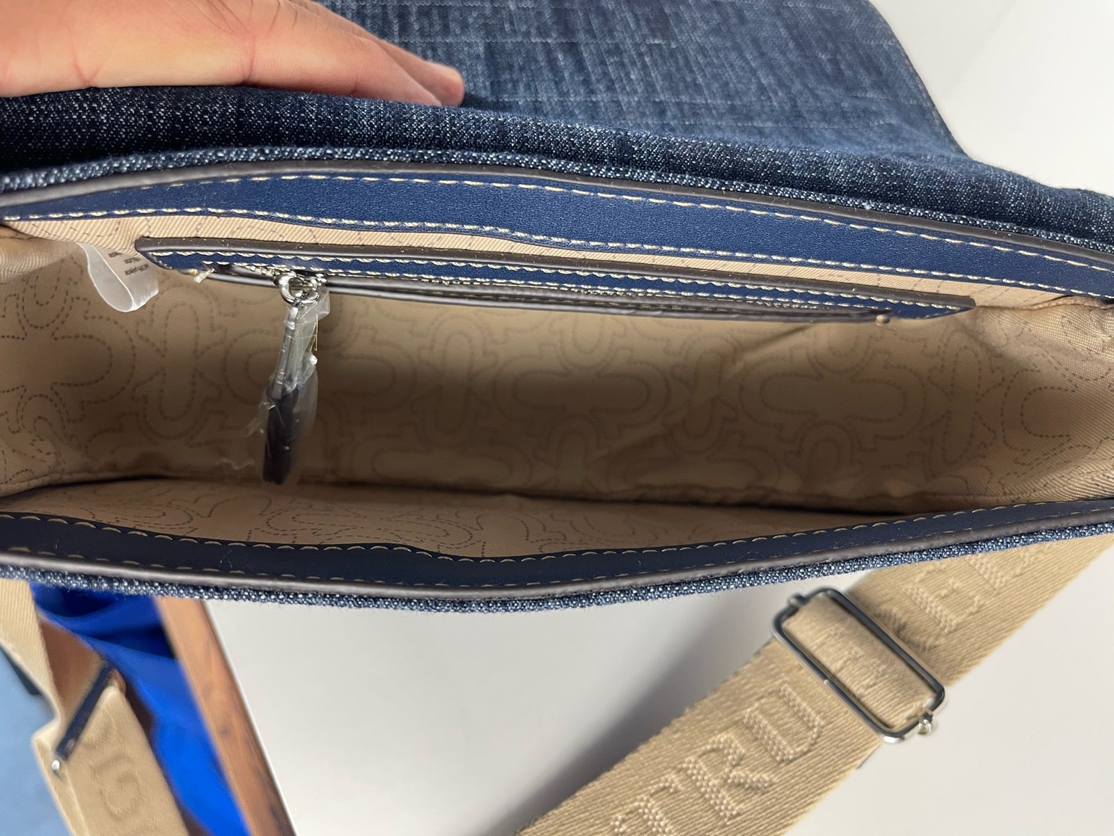 True Religion Denim Crossbody Bag Studded Horseshoe Flap Shoulder Purse